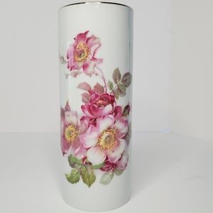 Vintage Gerold Porzellan Floral Cylinder Ceramic Vase with Wild Roses
